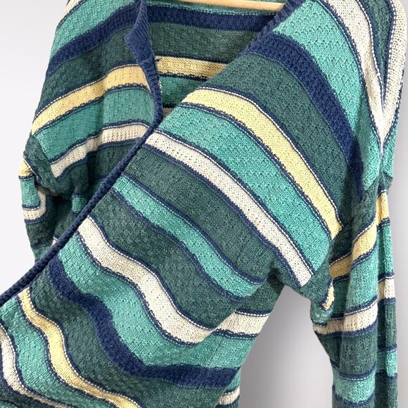 Vtg 90s PASTA Women’s Cardigan Sweater Striped Blue‎ Ramie Slouchy Cozy Preppy - Picture 3 of 7